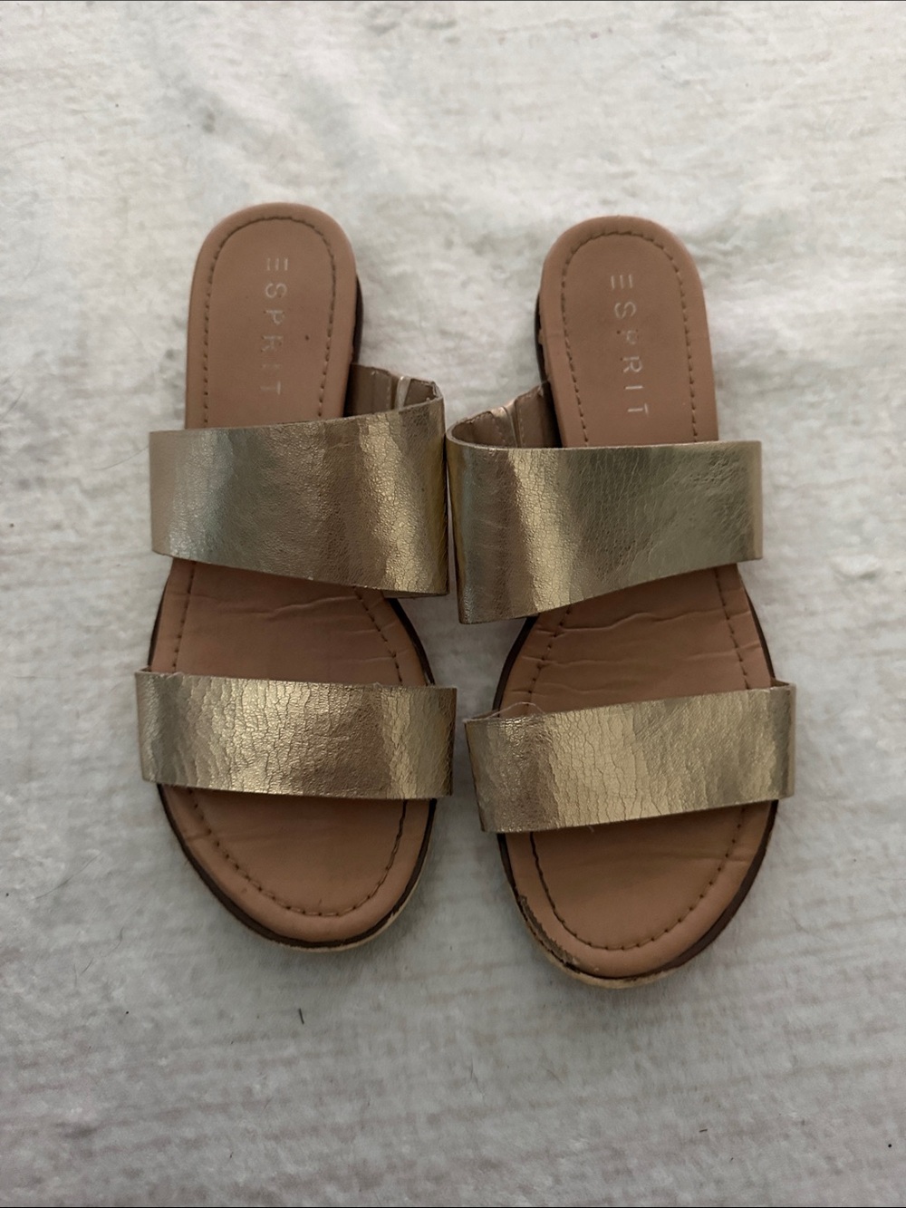 Esprit Women's Gold Double-Strap Slide Sandals